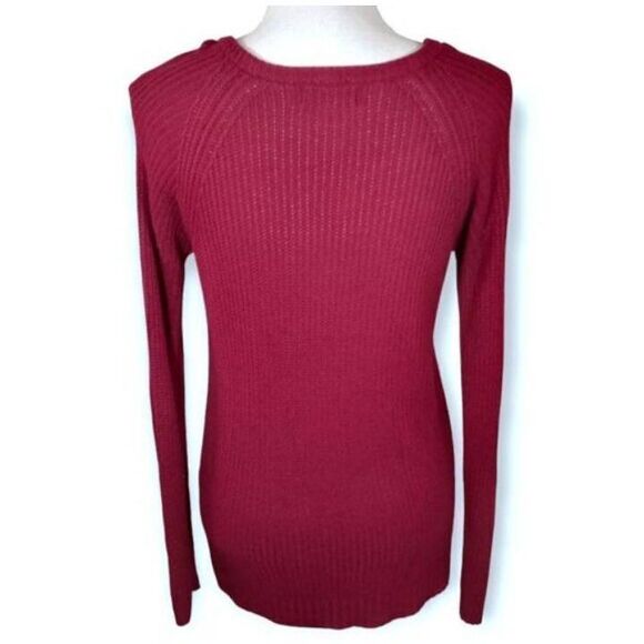 SO BURGUNDY RIBBED V-NECK SWEATER SZ.M EUC. - Picture 4 of 7